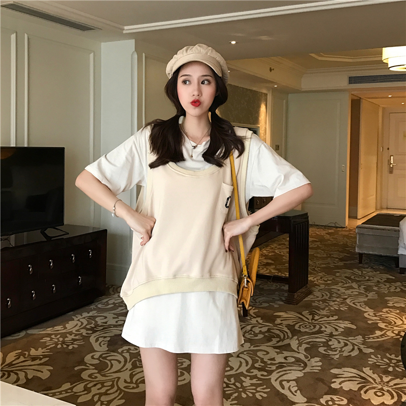 VK旗艦店 韓系復古學院風背心套裝短袖裙裝