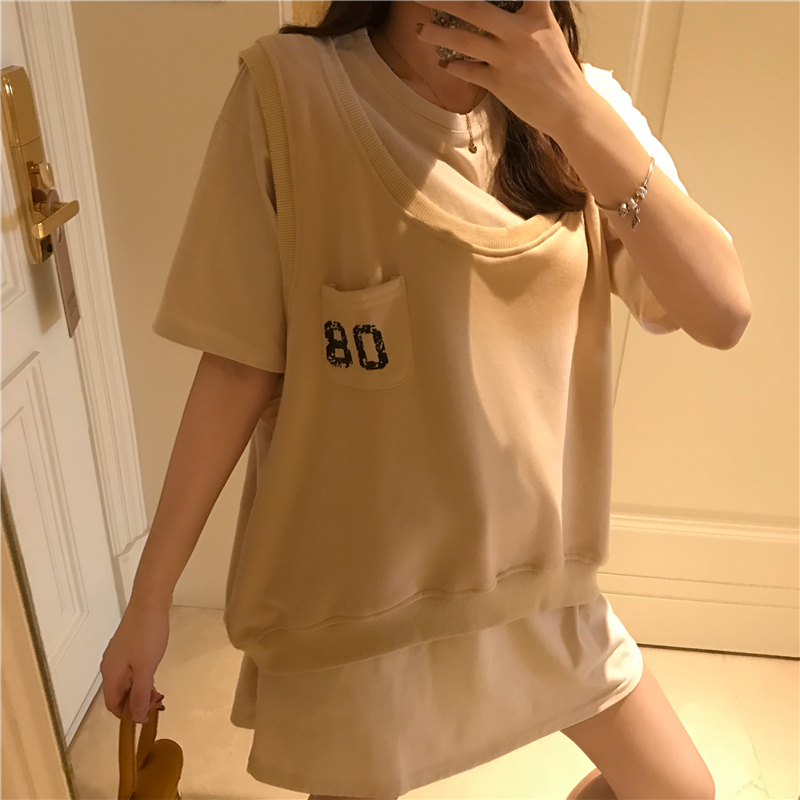 VK旗艦店 韓系復古學院風背心套裝短袖裙裝