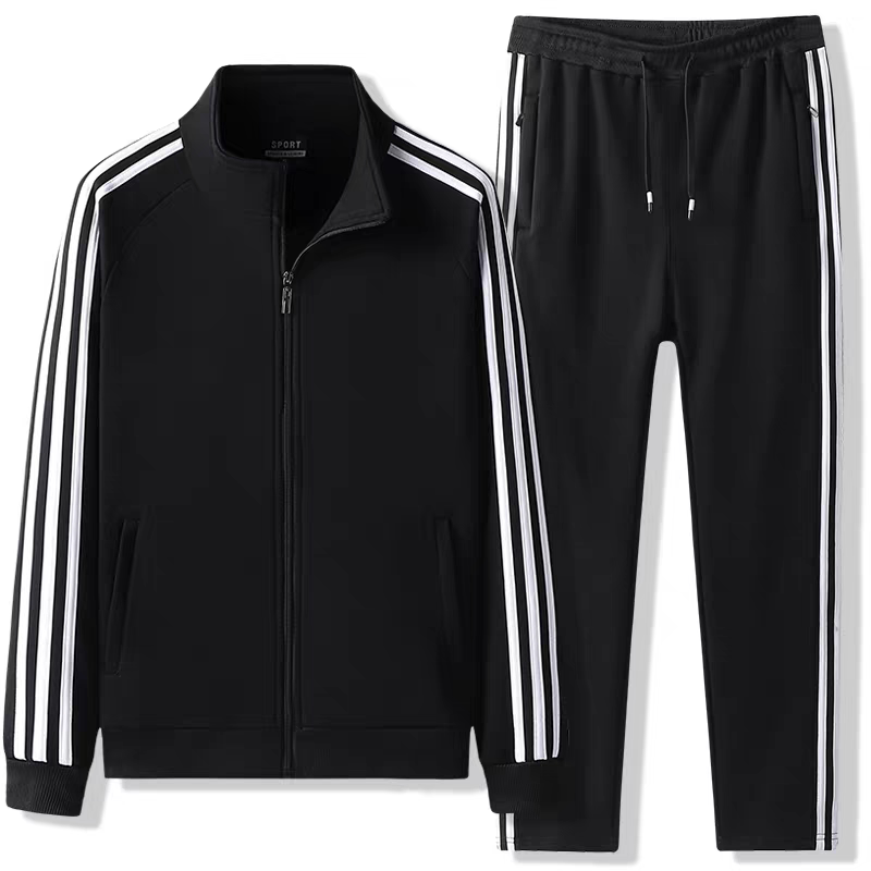 Sports Pure Cotton Suit for Men, Spring, Autumn and Winter, Loose Large Size Jacket, Youth Three-Stripe Casual Two-Piece Set