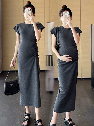 Платье для матери и ребенка для беременных, модная летняя одежда, эластичный приталенный корсет, футболка, длинная юбка