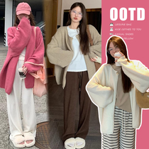 Angel Mommy~Maternity wear spring and autumn lazy style soft waxy sweater jacket loose and versatile one-button cardigan top