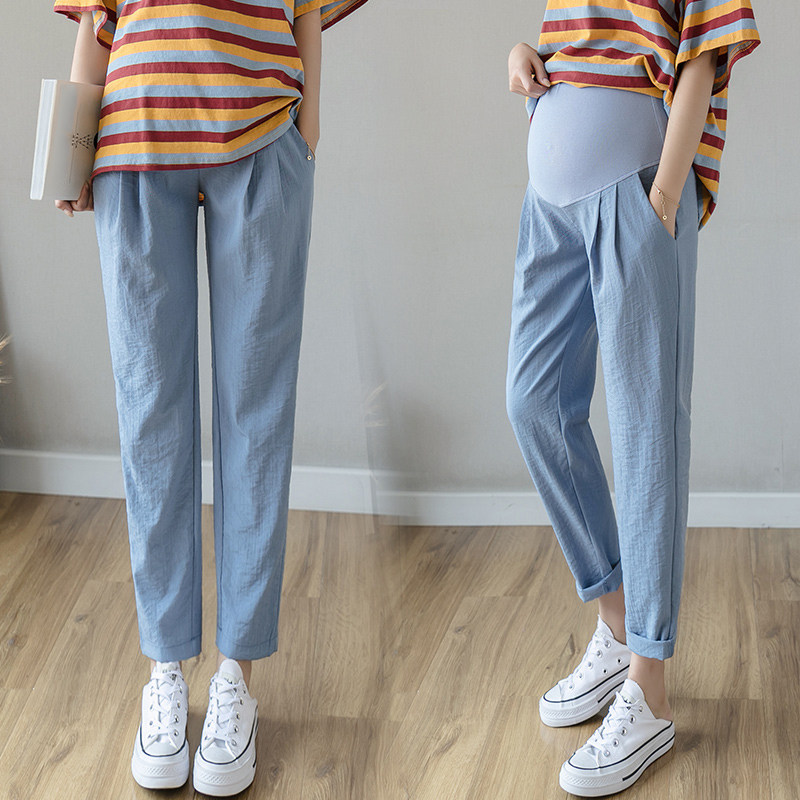 Angel Mommy ~ Pregnant Woman Pants Summer Dress Stylish High Waist Thin 90% Straight Fit Pants Outside Casual Pregnant Woman's Belly Pants