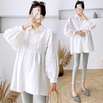 Angel mommy ~ pregnant woman fashion foreign gas trendy 2024 new go out to test white blouses shirt for spring and autumn