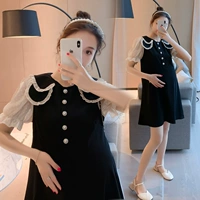 Модная летняя одежда для матери и ребенка для беременных, длинная кукла, платье, в западном стиле, кукольный воротник, средней длины
