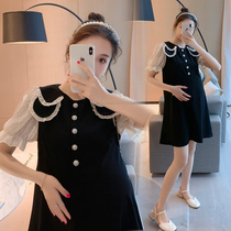 Angel mommy~Maternity dress Summer fashion foreign style age-reducing doll collar medium-long trendy mom maternity dress female