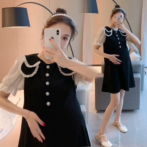 Модная летняя одежда для матери и ребенка для беременных, длинная кукла, платье, в западном стиле, кукольный воротник, средней длины