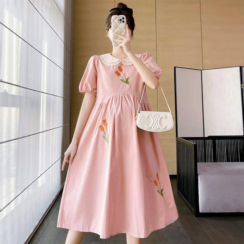 Модная летняя одежда для матери и ребенка для беременных, двухэтажная кукла, длинная юбка, платье, кукольный воротник, оверсайз