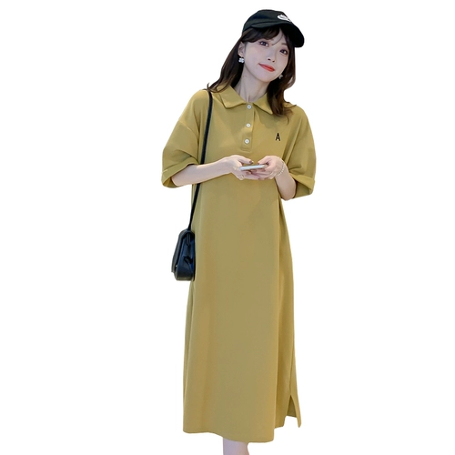 Летняя одежда для матери и ребенка для беременных, футболка, длинная юбка, платье, воротник поло, короткий рукав, яркий броский стиль, большой размер