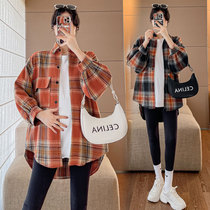 Angel Mommy ~ 2024 Spring New Gestational Woman Dress Plaid Shirt Casual 100 Loose Pregnant Woman Coat Blouse