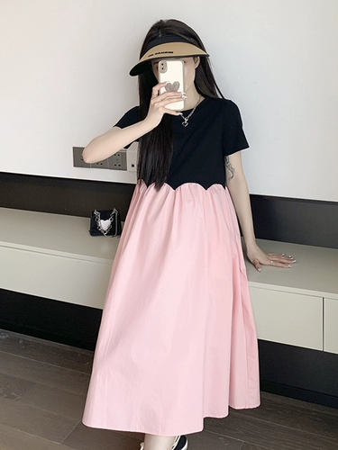 Модная летняя одежда для матери и ребенка для беременных, комплект, летняя длинная юбка, платье, короткий рукав, оверсайз, большой размер