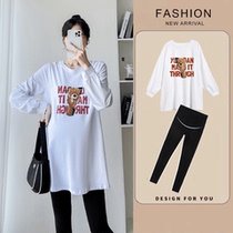 Angel Mommy~2024 Autumn Maternity T-shirt Mid-Length Cartoon Print Sweatshirt Long Sleeve Cotton Bottoming Top