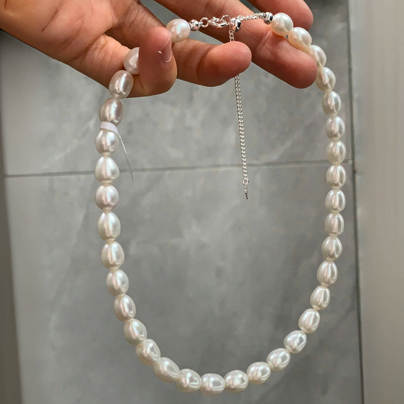 S925 Sterling Silver Natural Freshwater Mother-Of-Pearl Necklace, Post-Thyroid Surgery Cover-Up Necklace, Adjustable