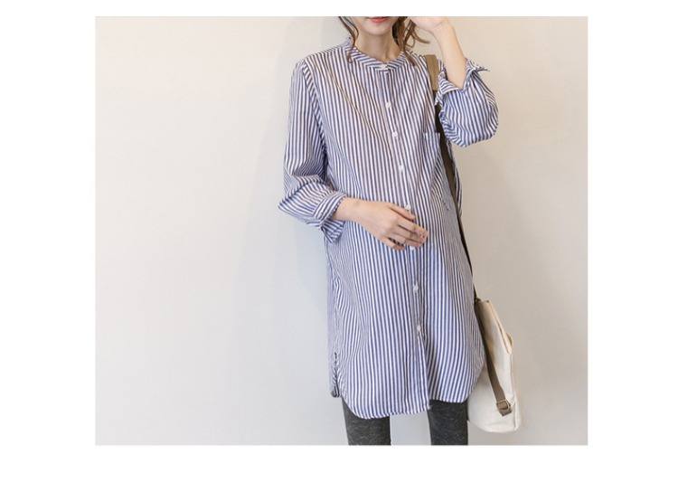 Áo bà bầu xuân 2019 mới áo dài tay cho bà bầu mùa xuân và mùa thu dài đoạn rộng sọc rộng váy bà bầu - Áo thai sản những mẫu váy bầu đẹp