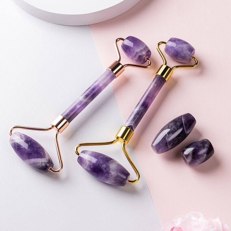 Natural purple crystal face pull tight beauty artifact natural jade massage roller scraping plate to corners