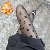 Netred with the same personality F-letter stockings appear thin plus thick and thick leg socks anti-hook black silk pantyhose