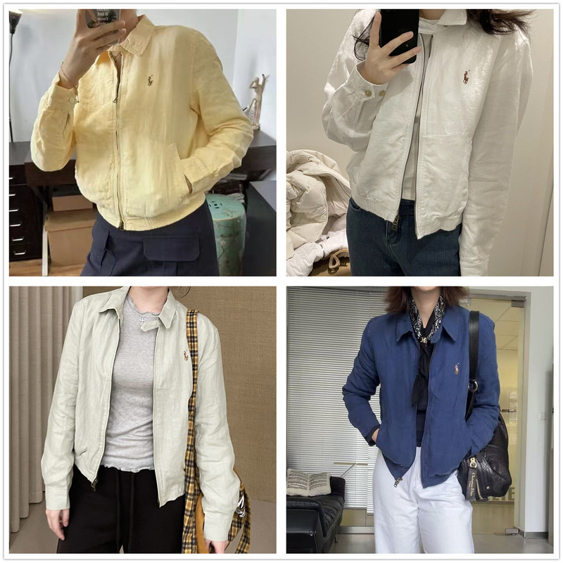 Ralph Lauren Women's Classic Turn-Down Collar Horse Logo Linen Jacket