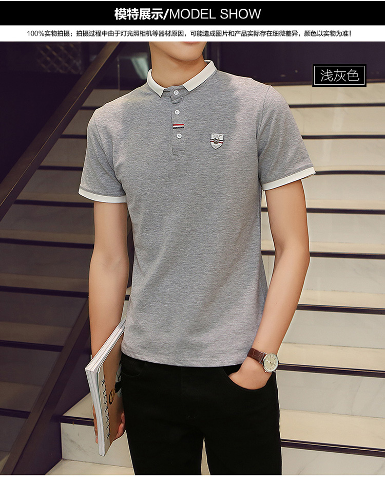 Phiên bản hàn quốc mùa hè nam mới in đơn giản áo polo ngắn tay mỏng phần thoáng khí thanh niên ve áo T-shirt áo polo tay dài