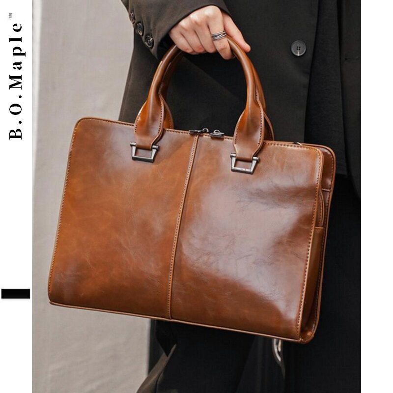 BOMaple Brief Briefcase Men Business Handbag Crazy Maple Single Shoulder Inclined Satchel Office Computer Bag