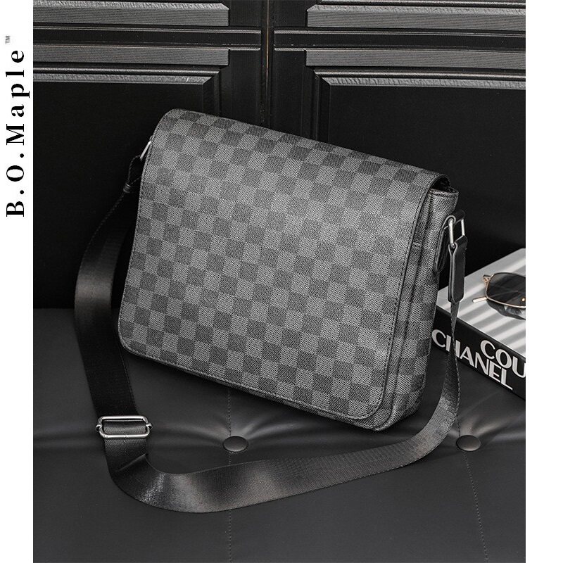 BOMaple Plaid Tattoo Men Single Shoulder Bag Fashion Postman Bag Street Sloping Cross-Pack Flip Flops Paper Skew Satchel Bag