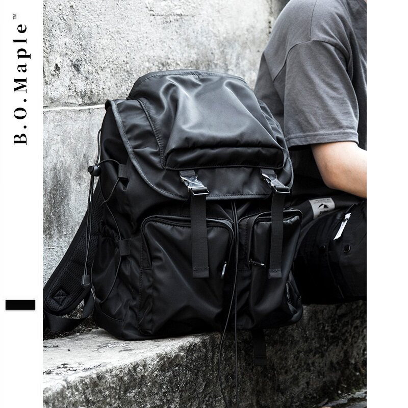 BOMaple multifunction double shoulder bag men's fashion trend tide card 100 lap casual draw rope buckle computer bag