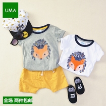 20 Summer Refresh Child Clothing Boys in the Big Child with Pure Cotton Round Hedgehog Short Sleeve T-Shirt Coat in the Summer
