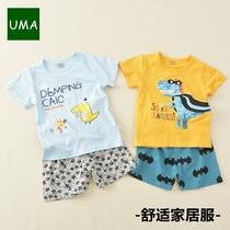 UMA family summer boys dress pure cotton elasticity 2 suit 3 sets cartoon T shirt 4 shorts 5 can open and comfortable