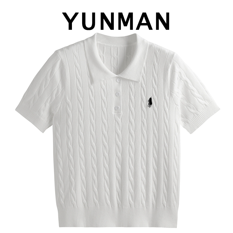 Twist Embroidery Polo Collar Stylish Short-Sleeve Soft Knit Top T-Shirt, Preppy Style, Korean Version, Versatile