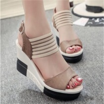 2021 summer new Rome new Joker one-word buckle waterproof platform fish mouth wedge sandals fashion women's shoes