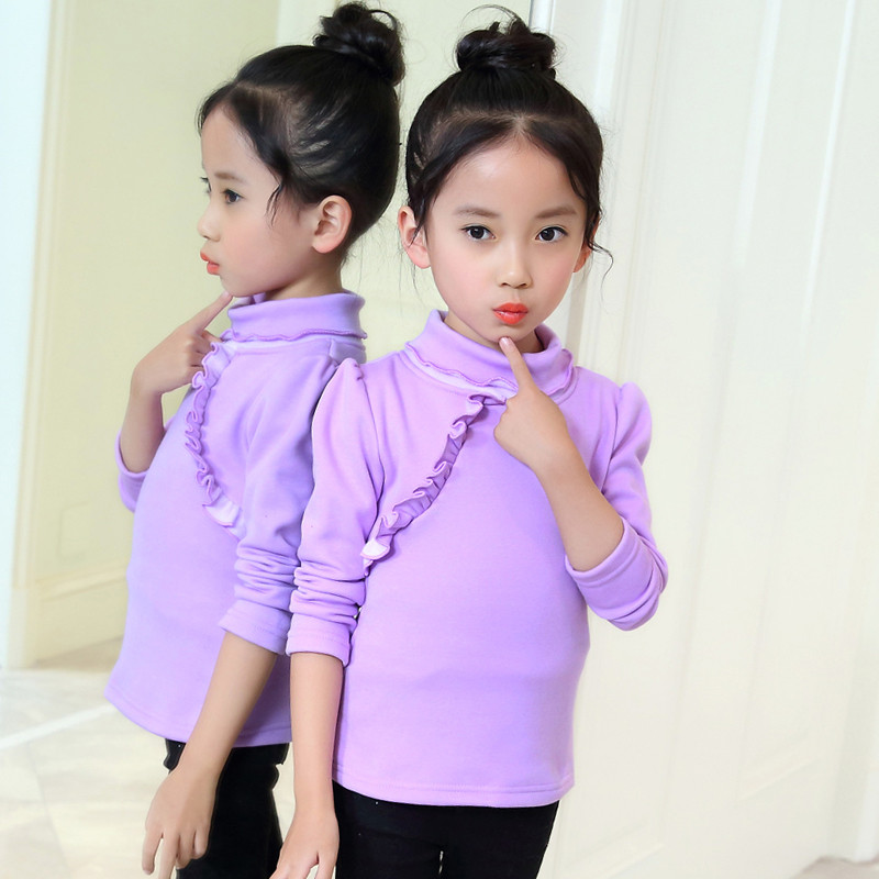 Quần áo trẻ em mùa thu đông cho bé gái áo mùa đông trẻ em Hàn Quốc cộng với áo khoác nhung ấm áp cổ cao trẻ em áo thun dài tay áo thun bé gái