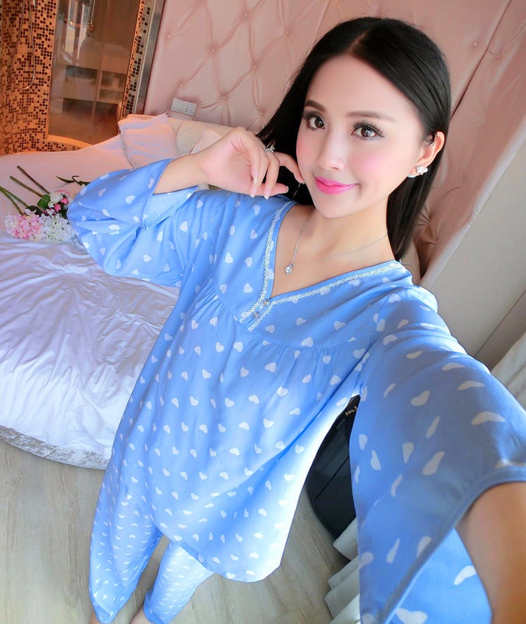 Đồ ngủ cotton dày cho nữ mùa xuân và mùa thu mỏng phần dài tay áo cổ chữ V cỡ lớn đồ pijama