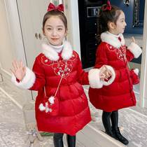 Wedding girl winter children Chinese wind and tattoo red cotton clothes thicker baby cotton cotton cotton clothes