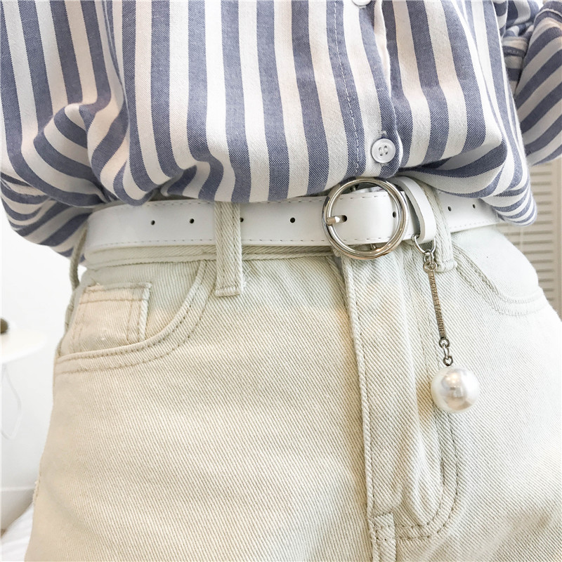 INS belt women's simple and versatile Korean students simple jeans with women's round buckle bf style decorative belt thin section