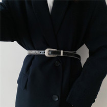 Crocodile Textured Water Drill Belt Women and America Fashion personality matched suit Grand coat Decorative Cashew Temperament External Hitch Waist Seal Tide