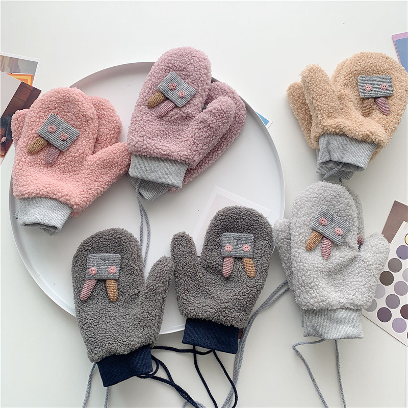 Japanese style thickened warm winter cute Korean student mittens female ins cartoon soft girl riding plus velvet male