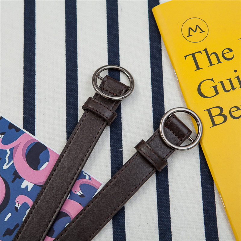 Round buckle black non-porous women's belt personality simple and versatile Korean retro fashion fine decoration jeans belt