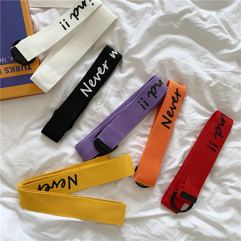 South Korea's Great Gate New 100 Lapped Canvas Belts Men And Women General Military Training Jeans Belt Students Double Ring Buckle Tide