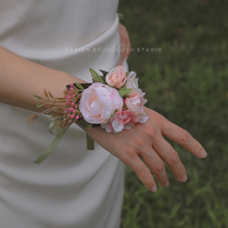 Pink corsage Forest wedding groom corsage Bride wrist flower Korean Bridesmaid best man wedding supplies