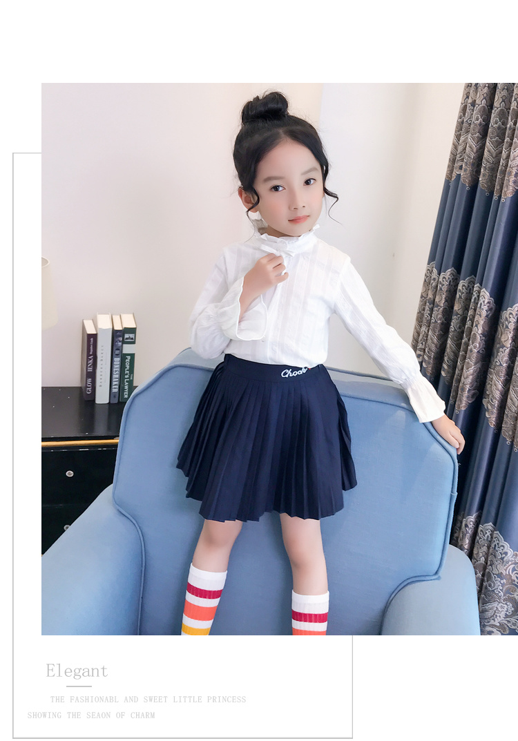 Áo sơ mi nữ đại dương 2018 Mới cho trẻ em mặc mùa thu Hàn Quốc cho trẻ em Áo trắng Big Boy Cotton dài tay áo sơ mi cho bé gái 12 tuổi