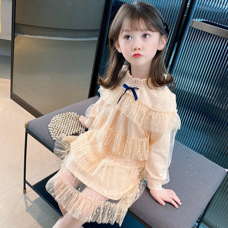 Girls skirt Spring and Autumn 2022 new children's clothing female foreign princess skirt children's gauze skirt little girl long sleeve dress