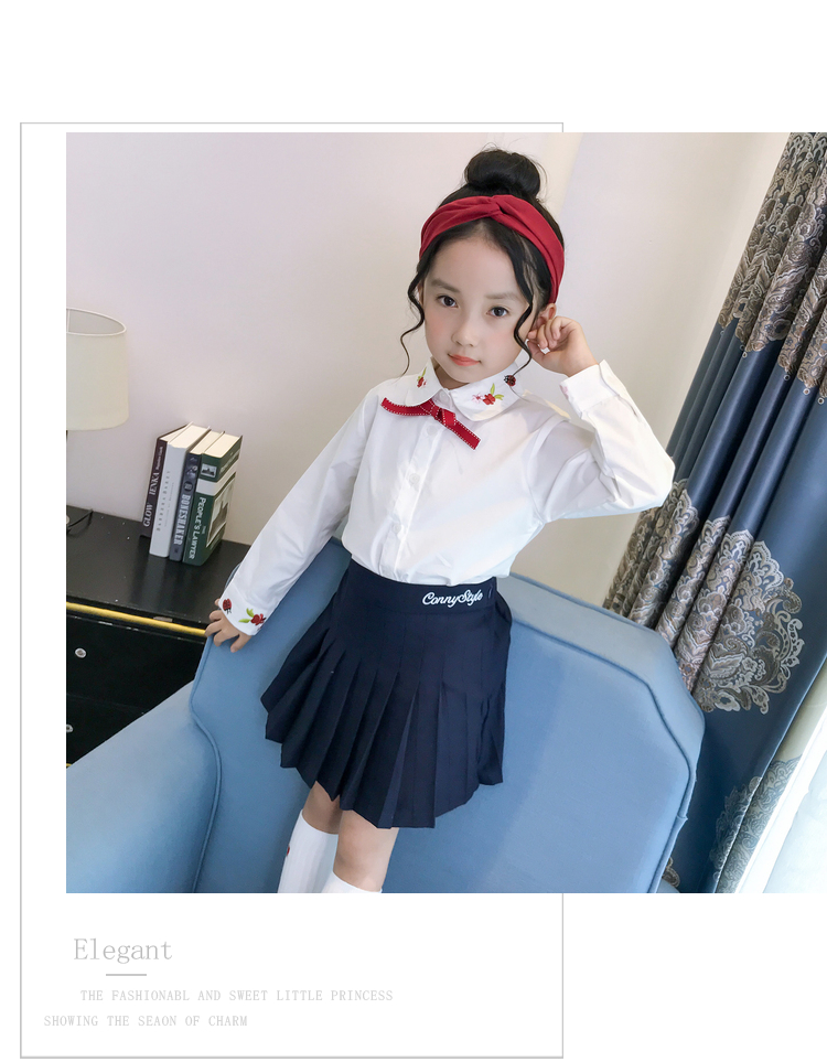 Áo sơ mi trắng bé gái mùa thu 2018 mới cho bé áo dài tay trẻ em quần áo trẻ em hoa lớn Áo sơ mi cotton Hàn Quốc thời trang trẻ em cao cấp
