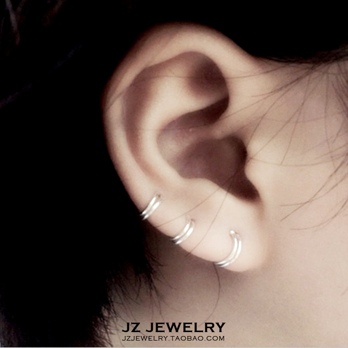 JZ Earraing 99 pure silver anti-allergy minimalist ear pin male Korean temperament double circle earrings woman