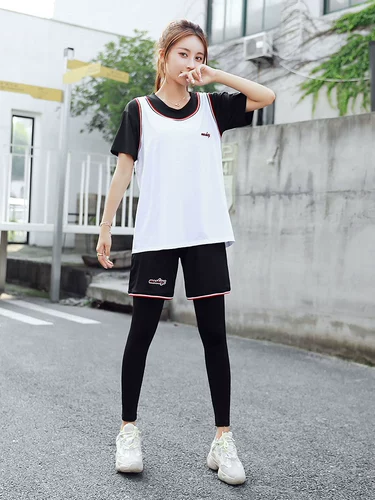 Летний спортивный костюм для спортзала, быстросохнущая одежда для йоги для отдыха, короткий рукав, для бега, оверсайз, большой размер