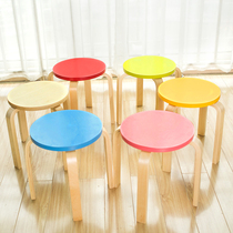 Solid Wood Round Stool Color Kindergarten Wood Short Bench Sub Fine Art Training Course Adult Children Elementary School Kids Play stool