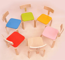 Solid Wood Kindergarten Backrest Chair Early Education Training Fine Arts Class Table And Chairs Baby Childrens Chair Stool Colorful Square Stool