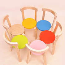 Kindergarten solid wood table and chairs Early teaching art hosting training course chair children double leaning back chair baby bench stool