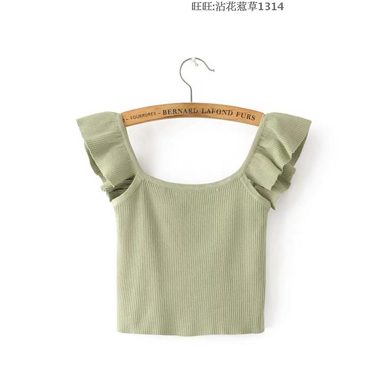 Áo len xù trên đỉnh áo hở vai gợi cảm rốn siêu ngắn đan không tay cao eo áo vest nữ - Áo ba lỗ ao b lo nu ca tinh