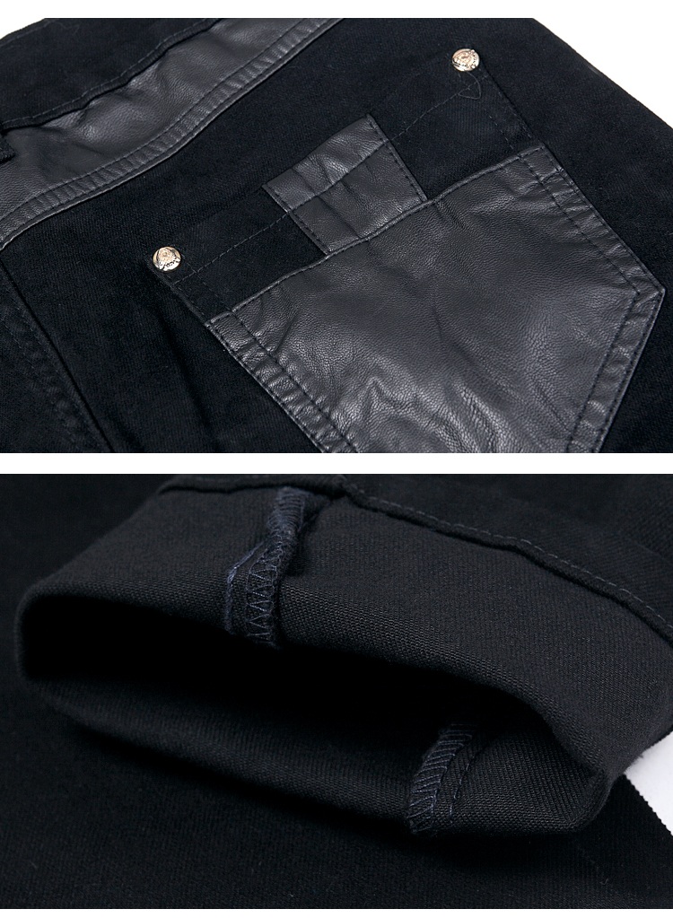 Quần lửng nam cá tính Phiên bản Hàn Quốc của mùa thu đông bó sát thời trang denim khâu pu rửa da Quần da chân xe máy quần kaki