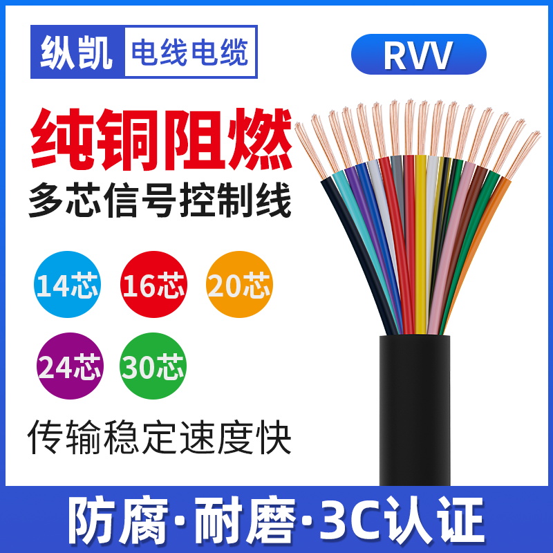 GB RVV cable line 14 16 20 24 30 core 0.12 0.3 0.75 1 square signal control line