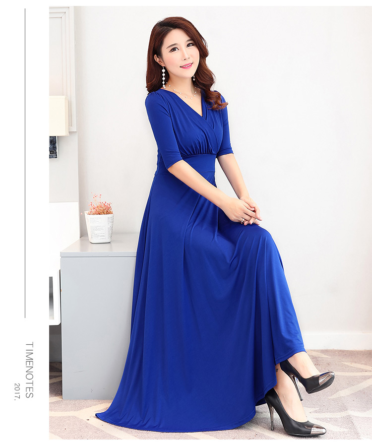 mùa xuân mới và mùa hè 2018 thời trang phụ nữ thứ năm tay áo thun ăn mặc lớn váy Hàn Quốc Slim mỏng V-cổ đầm shop đầm đẹp