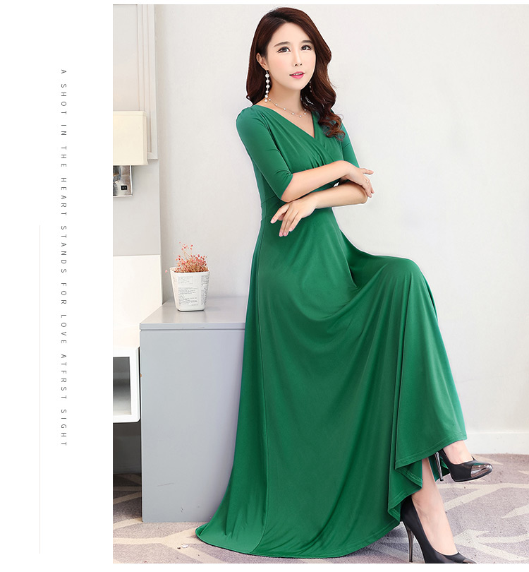 mùa xuân mới và mùa hè 2018 thời trang phụ nữ thứ năm tay áo thun ăn mặc lớn váy Hàn Quốc Slim mỏng V-cổ đầm shop đầm đẹp